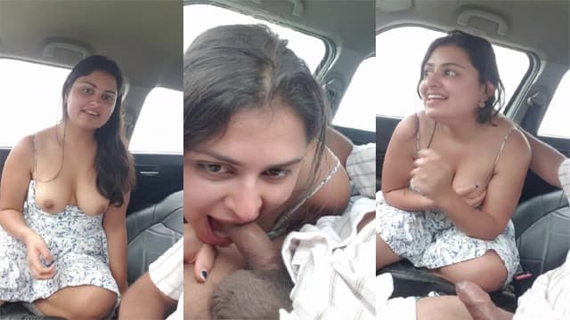 GF Flash Hot Boobs Sucking BF’s Dick In Car