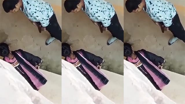 Desi Girl Uncle Hard Riding Behind Bus Stop